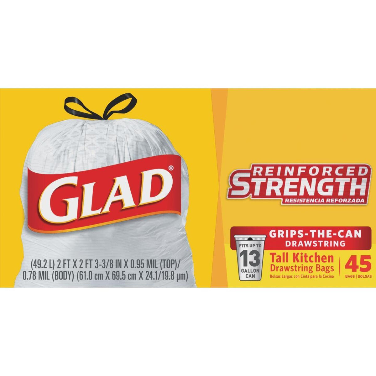 Glad 13 Gal. Tall Kitchen White Reinforced Strength Trash Bag (45