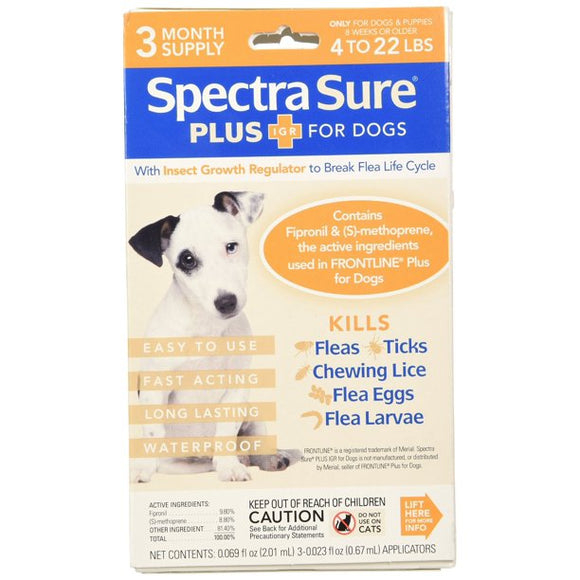 Durvet Spectra Sure Plus Igr, Dogs 4 To 22 Lbs - 3 Month Supply, Topical Drops