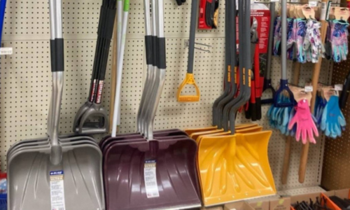 Snow shovels on display Southern States Cumberland Coop.