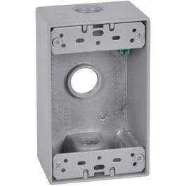 1 Gang Outlet Box, Rectangular, Gray, Weatherproof, Three 0.5-In. Holes