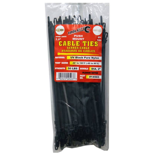 Tool City 7.9 In. L Black Cable Tie 50LB PUSH MOUNT 100 Pack