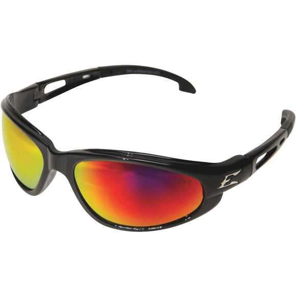 Edge Eyewear Dakura Gloss Black Frame Safety Glasses with Aqua Precision Red Mirror Lenses
