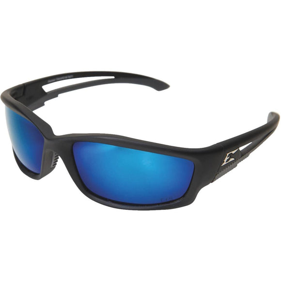 Edge Eyewear Kazbek Rubberized Matte Black Frame Safety Glasses with Aqua Precision Blue Mirror Lenses