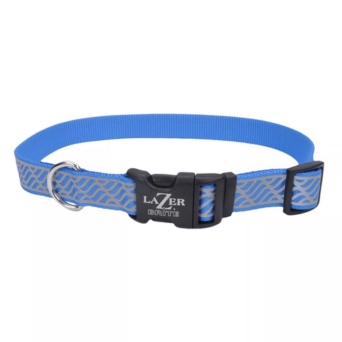 Coastal Pet Products Lazer Brite Reflective Open-Design Adjustable Collar Blue Lagoon Waves, 5/8 x 12-18
